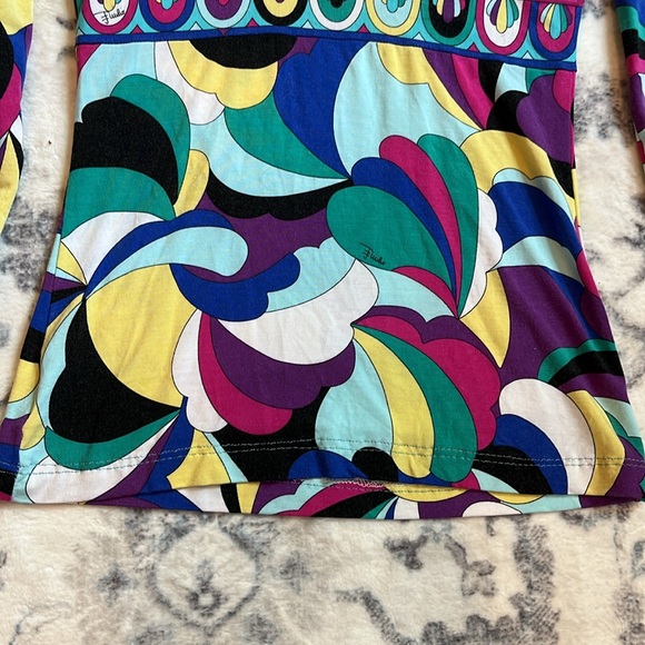 Emilio Pucci Plunge V-Neck 3/4 Length Sleeve Multi-Colored Marmo Print Top XS - Picture 9 of 12